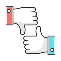 Like and dislike color icon. Feedback option. Info evaluation. Data online assessment. Hand up and down sign. Negative and positive experience. Bad and good option. Isolated vector illustration