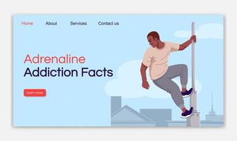 Adrenaline addiction facts landing page vector template. Risk obsession website interface idea with flat illustrations. Intense emotion dependance homepage layout. Web banner, webpage cartoon concept