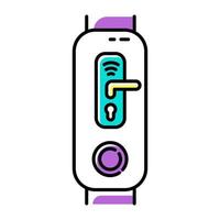 Rastreador de fitness con icono de color de función de bloqueo de puerta digital. dispositivo portátil con una innovadora opción de control inteligente del hogar. manija de la puerta con pictograma de señal wifi. ilustración vectorial aislada vector