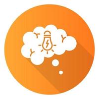 icono de glifo de sombra larga de diseño plano naranja para resolver rompecabezas. burbuja de pensamiento. ejercicio mental ingenio, test de inteligencia. pensamiento crítico. lluvia de ideas. ilustración de silueta vectorial vector