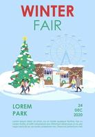 plantilla de folleto de feria de invierno. parque de atracciones navideño, volante de mercado, folleto, concepto de folleto con ilustraciones planas. año nuevo, evento de vacaciones de navidad. diseño de página para revista. invitación publicitaria vector