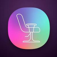 Salon armchair app icon. Comfortable lounge chair. Hairdressing equipment. Beauty parlour furniture. Barbershop chair. UI UX user interface. Web or mobile application. Vector isolated illustration