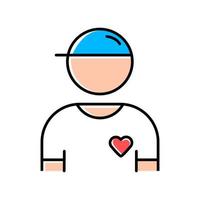 Volunteer color icon. Charity organization member. Social projects follower. Humanitarian program assistant. Community service helper. Volunteering participant. Isolated vector illustration