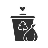 Garbage disposal glyph icon. Waste management volunteer program. Help sorting litter. Social activity for trash collection. Silhouette symbol. Negative space. Vector isolated illustration