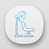 Salon armchair app icon. Comfortable lounge chair. Hairdressing equipment. Beauty parlour furniture. UI UX user interface. Web or mobile applications. Vector isolated illustrations