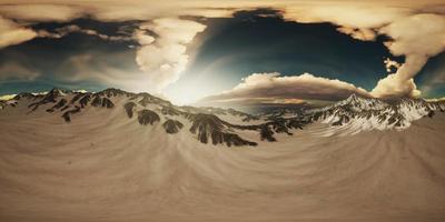 VR 360 Rays of Sunset on the Tops of the Mountains video