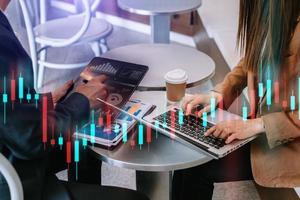 Cryptocurrency graph on virtual screen. Business, Finance and Bitcoin, Ethereum at office photo
