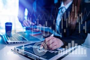 Intelligence  and business analytics with key performance indicators dashboard concept.StartUp photo