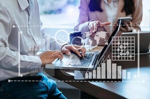 Financial report data of business operations balance sheet and income statement and diagram as Fintech concept. photo