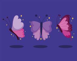 butterflies cartoon icons vector