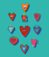 iconos, corazones, con, sombra vector