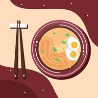 ramen chino y palos vector