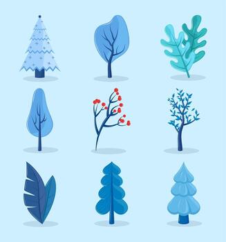 set winter trees vector