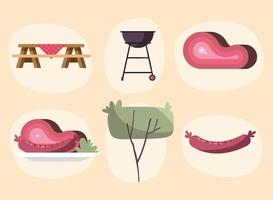 seis iconos de fiesta barbacoa vector