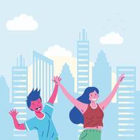 young couple on the city vector