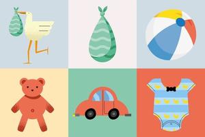 six baby shower icons vector