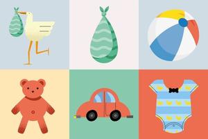 seis iconos de baby shower vector