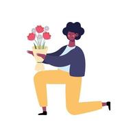 woman kneeling with flowers vector