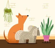 cute dogs and houseplants vector