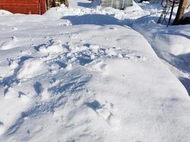 día de invierno en el pueblo ruso nieve bien cielo azul foto