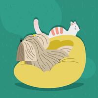 cute pets in couch vector