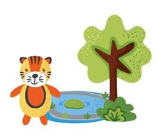 little tiger in lake vector