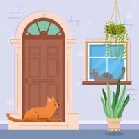 mascotas de gatos en la puerta vector