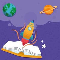 rocket in book space vector