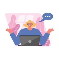 woman using laptop and headset vector