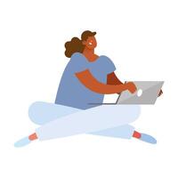 afro woman using laptop vector