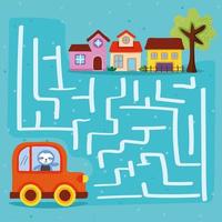 car and houses in maze vector