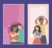 lovers couple in cards vector