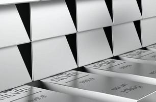 stock of silver bullion in silvered background 3d rendering illustration photo