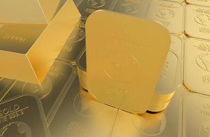 stock of gold bullion in golden background 3d rendering illustration photo