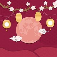 chinese fullmoon and lamps vector