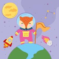 astronaut fox on earth vector