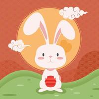 rabbit and moon scene vector