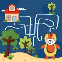 tigre en laberinto para niños vector