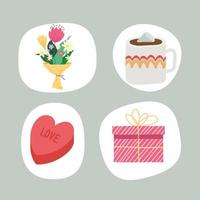 four valentines day celebration icons vector