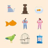 nueve iconos de servicio veterinario vector