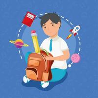 boy with bag and icons vector