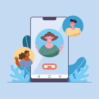 video conference persons in smartphone vector
