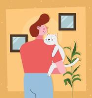 man with white cat vector