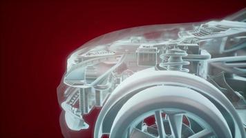 Holographic animation of 3D wireframe car model with engine video