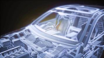 animation holographique d'un modèle de voiture filaire 3d avec moteur