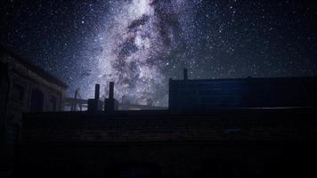 Milky Way stars above abandoned old fatory video