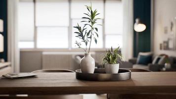 houseplant with white flowerpot on wooden table