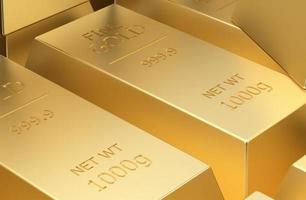 stock of gold bullion in golden background 3d rendering illustration photo