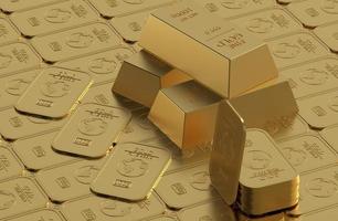 stock of gold bullion in golden background 3d rendering illustration photo