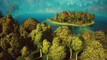 paisagem de floresta verde dos desenhos animados com árvores e lago